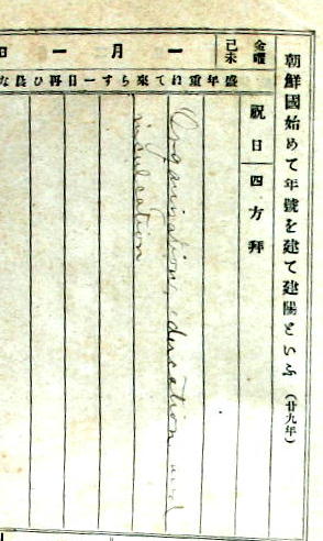 The first page of the Takano Diary, January 1, 1897