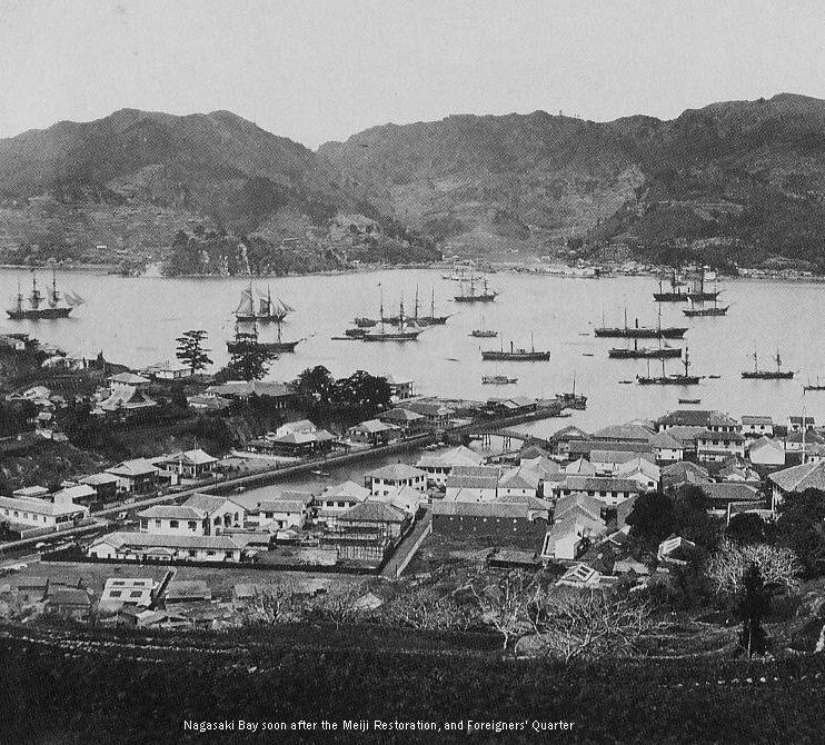 Nagasaki Bay soon after the Meiji Restoration, and Foreigners' Quarter