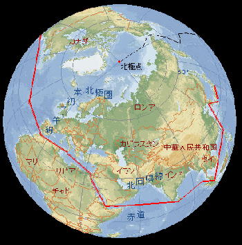 マチアス号航路、アメリカからアジアに。エンカルタ地球儀によって作成